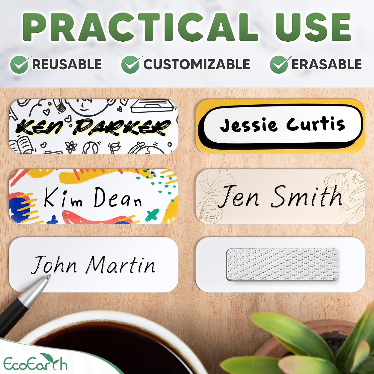 Blank Magnetic Name Tags with Strong Magnet Backing - 1x3, 25 Pack | EcoEarth Premium Name Tag Holders with 3