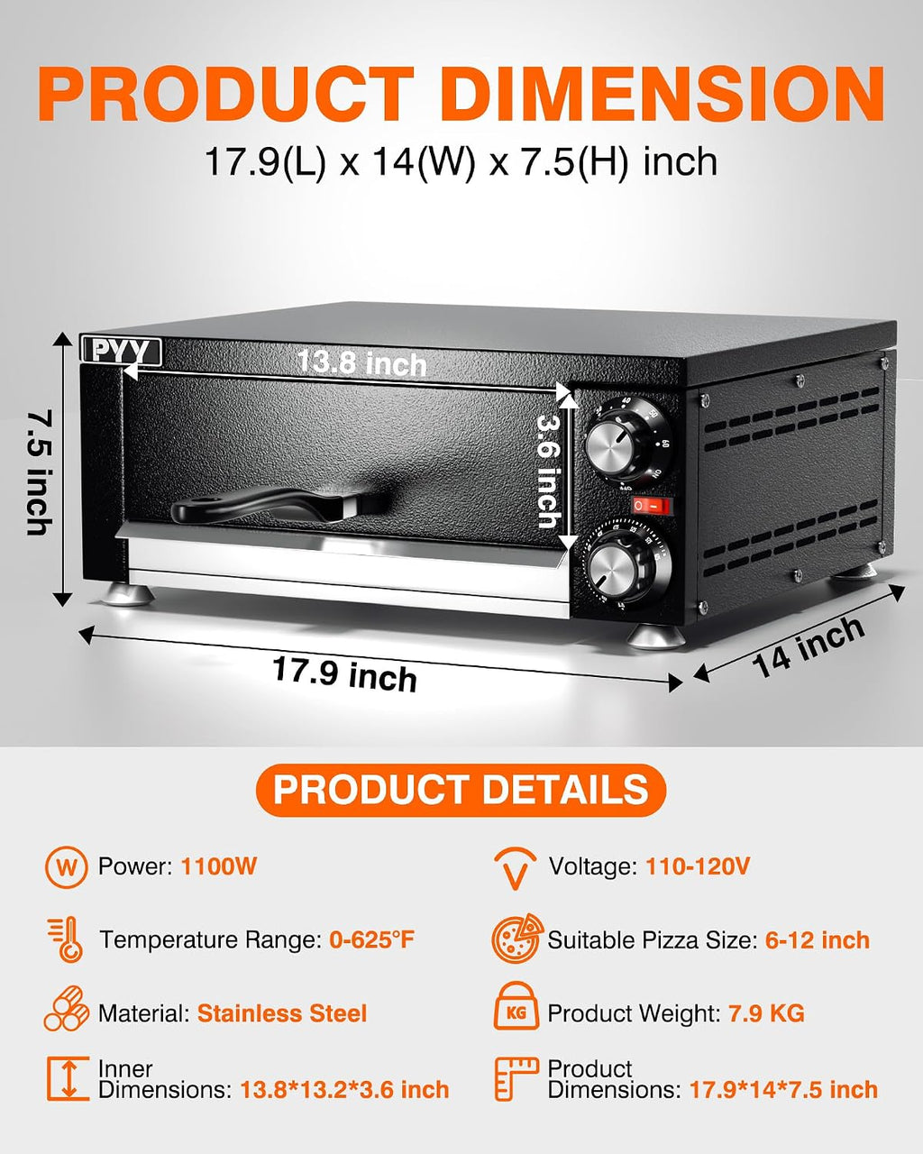Electric Pizza Oven Indoor Countertop Pizza Oven Commercial Pizza Maker Machine for Home with Timer Stainless Steel