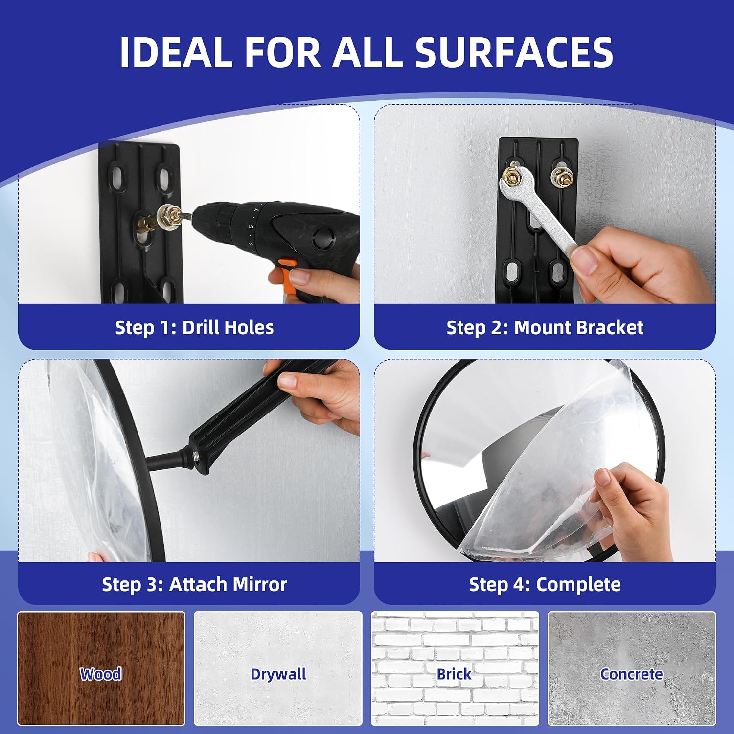 Shatterproof Acrylic Convex Mirror 12 Inch with LifetimeWarranty, Wide Angle Anti Theft Blind Spot Mirror with Wall