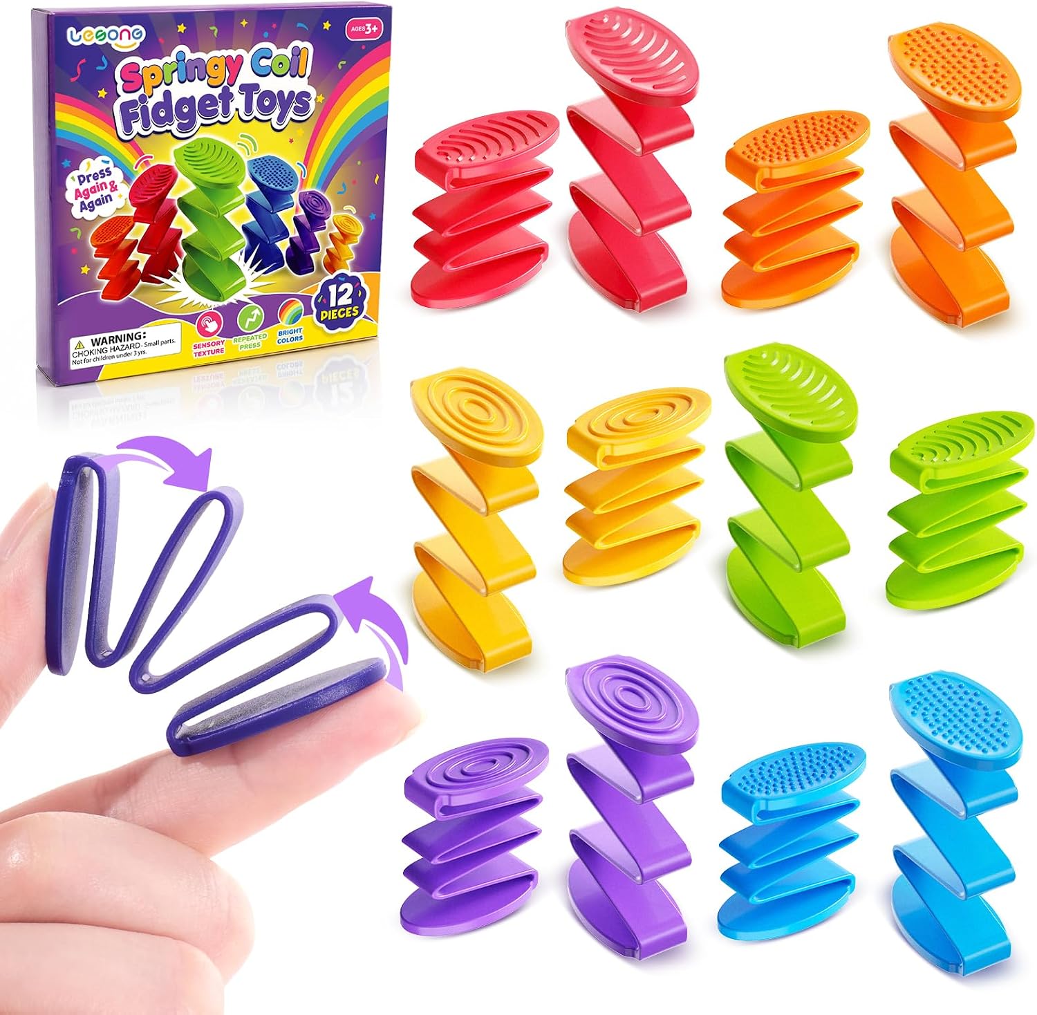 Fidget Sensory Toys for Kids: 12 Pack Press-and-Release Finger Fidgets - Quiet Fidget Toys for Classroom Focus & Calm