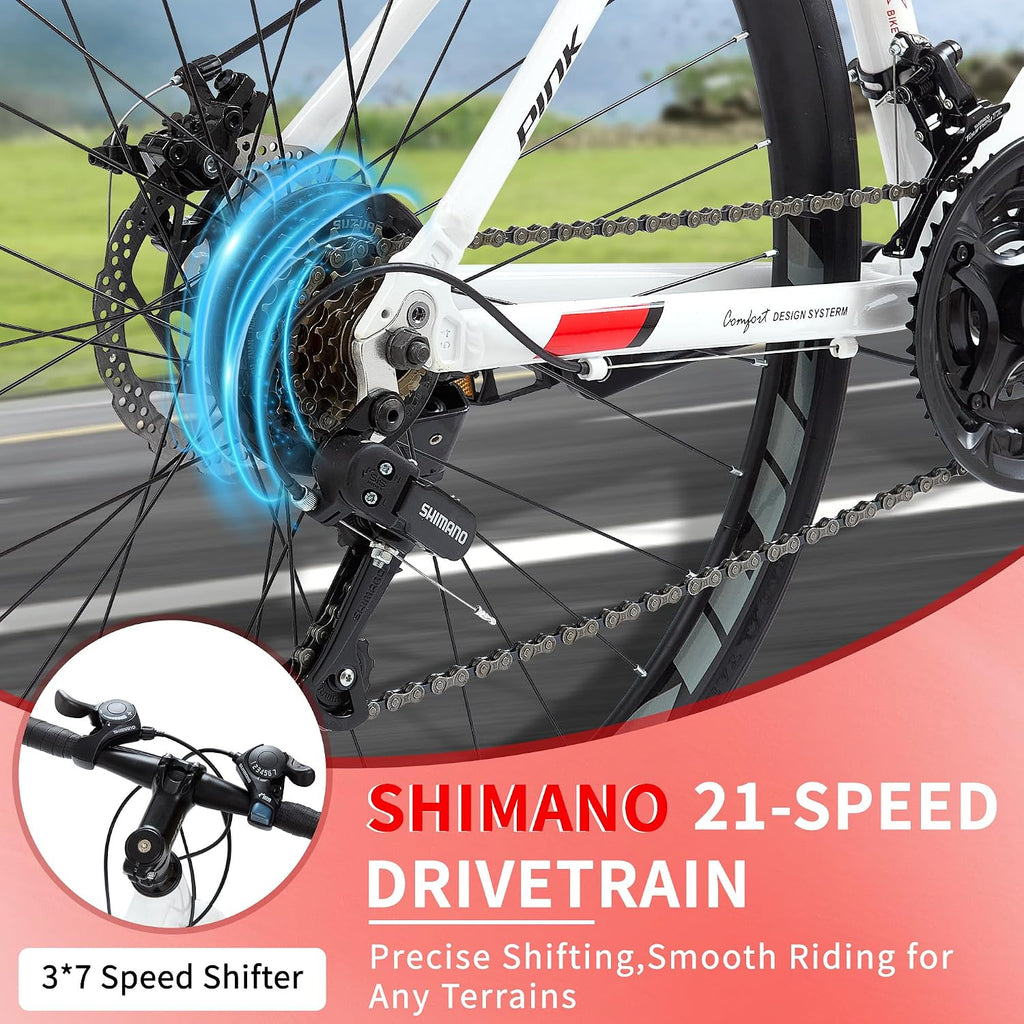 Road Bike, 700C City Commuter Bicycle, 21 Speeds Shimano Drivetrain Sport Racing Bike, Light Weight Aluminum Frame