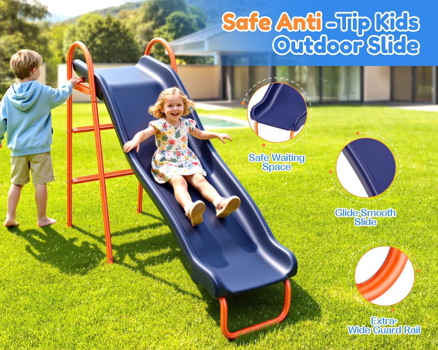Swing Sets for Backyard Kids 3-12, Outdoor Playground Swingset with Slide&Teeter-Totter,700LBS Heavy Duty Swing Set