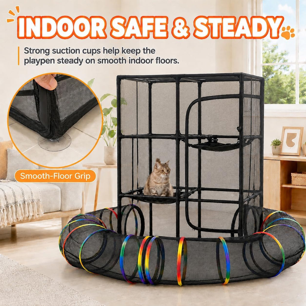 Catio Rainbow Outdoor Cat Enclosure with 113" Curved Tunnel, 35" x 18.5" x 51.5" Indoor Outdoor Cat Playpen