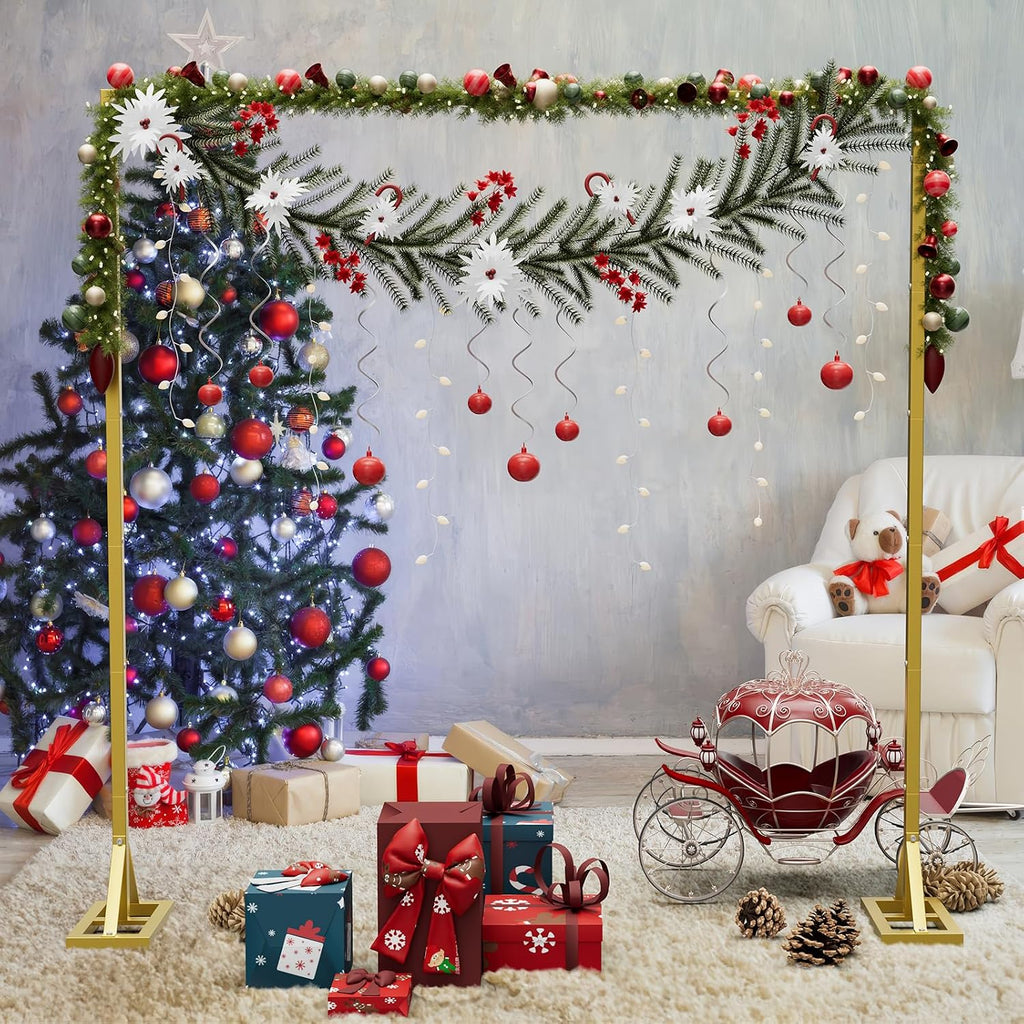 8.2FT Backdrop Stand, Square Wedding Arch & Balloon Stand, Gold
