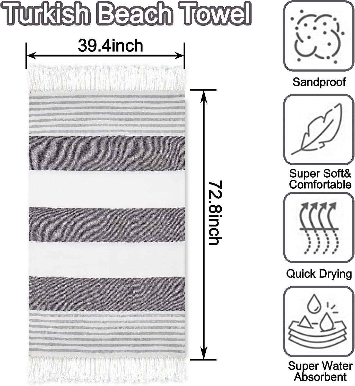 Beach Towel 2 Pack,Sand Free Beach Towels Oversized 39 x 72 | Turkish Beach Towel Quick Dry Towel,Lightweight Pool