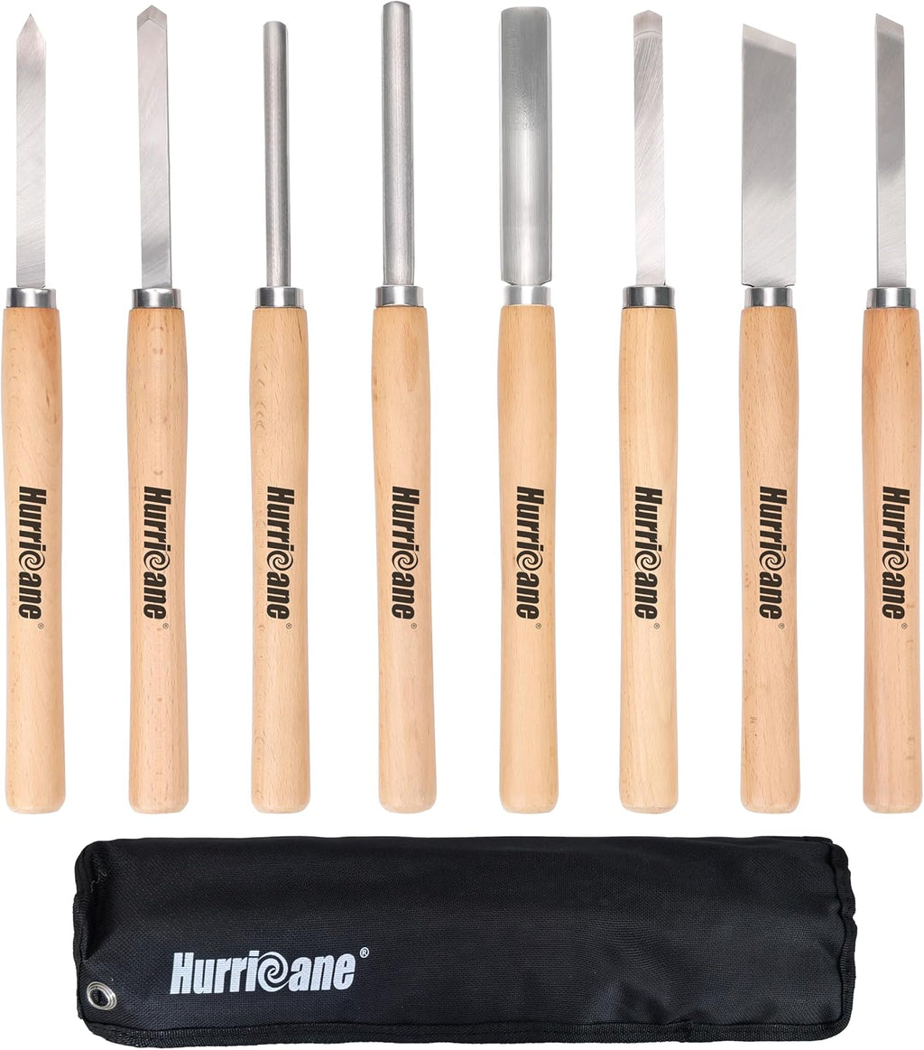 8pc Wood Lathe Turning Tool Set, Wood Turning Chisel Set for Woodworking. 2 Skew 1 Spear Point 1 Parting 1 Round Nose