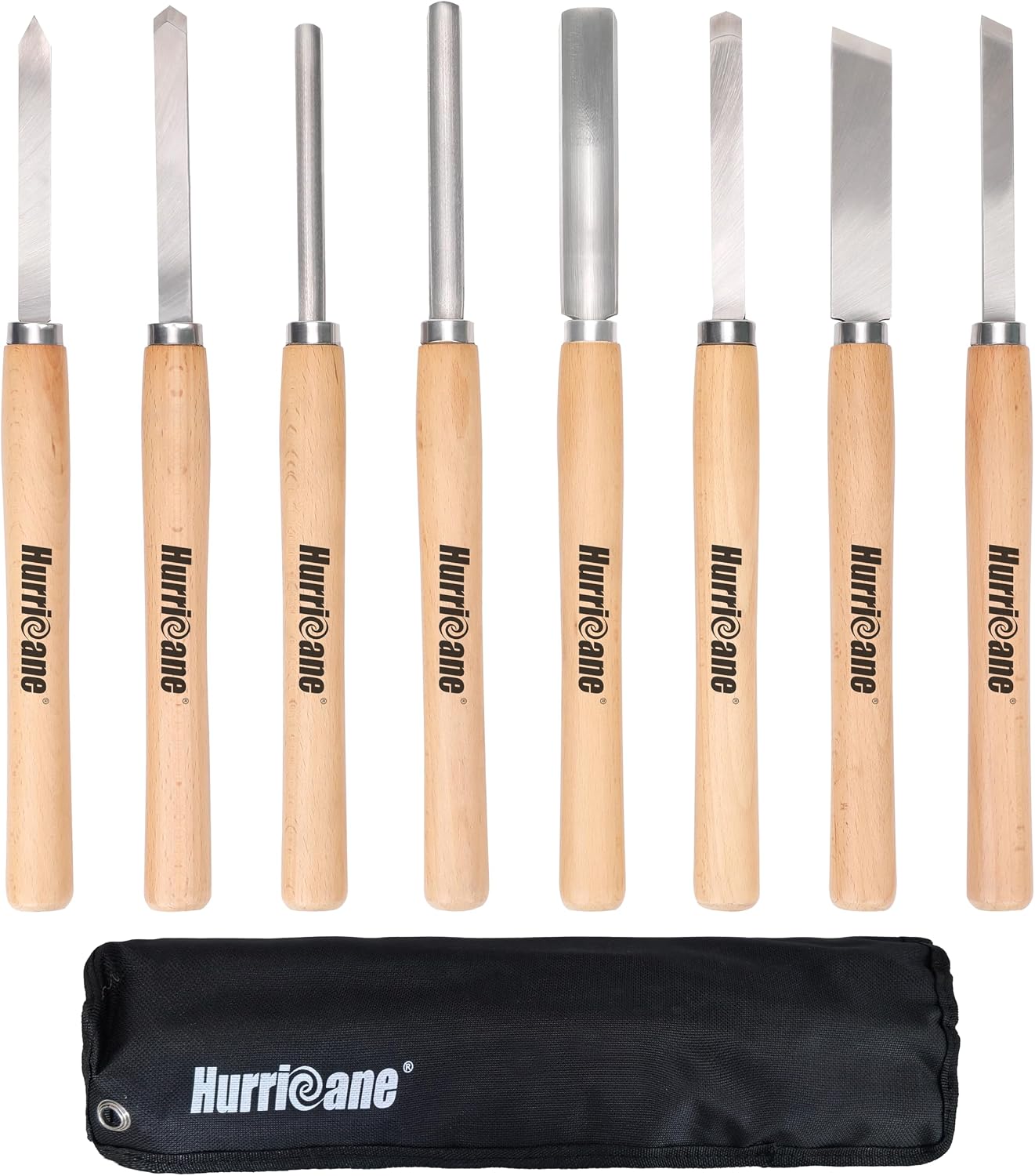 8pc Wood Lathe Turning Tool Set, Wood Turning Chisel Set for Woodworking. 2 Skew 1 Spear Point 1 Parting 1 Round Nose