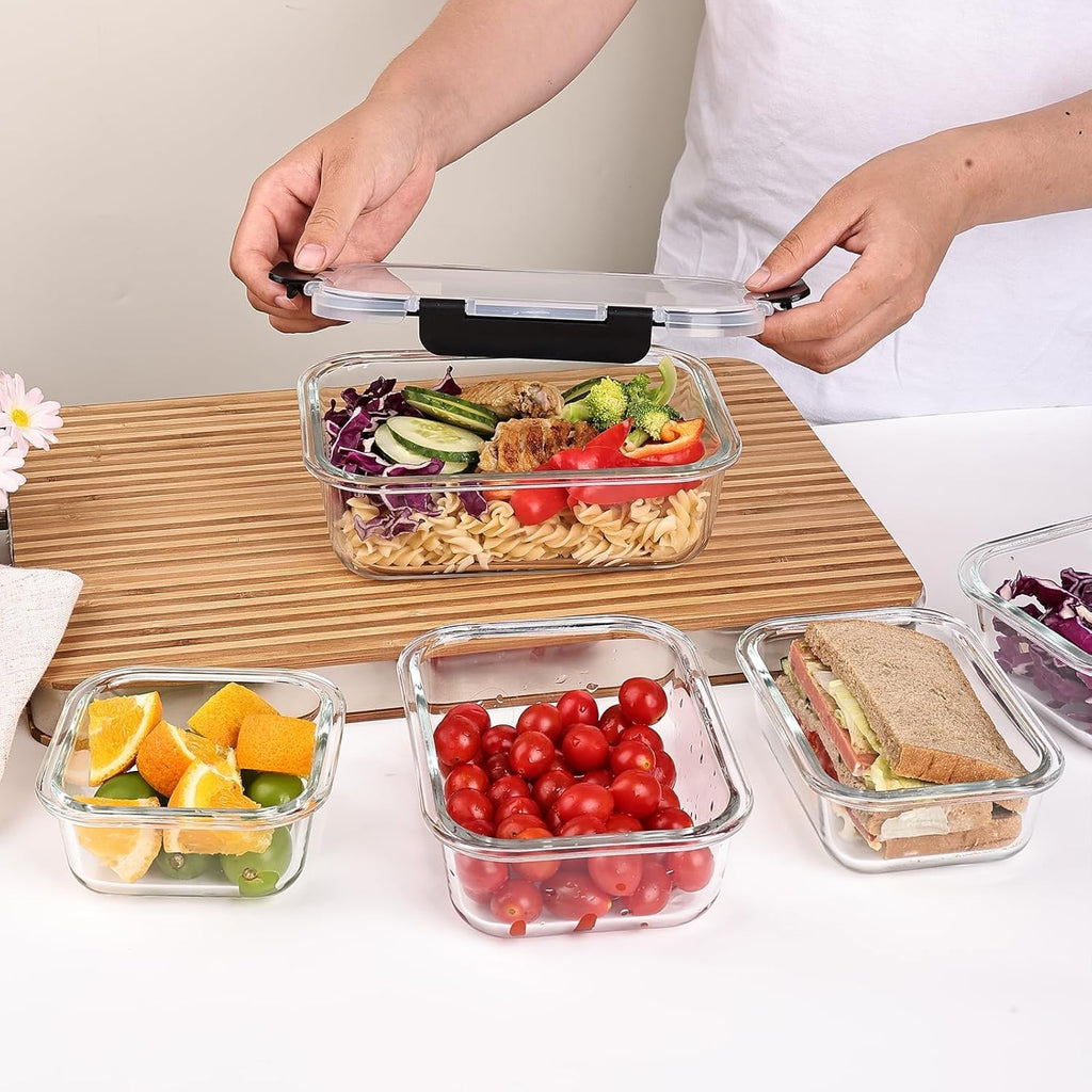 8 Pack Glass Food Storage Containers with Lids, Meal Prep Containers, Airtight Bento Boxes with Leak Proof Locking