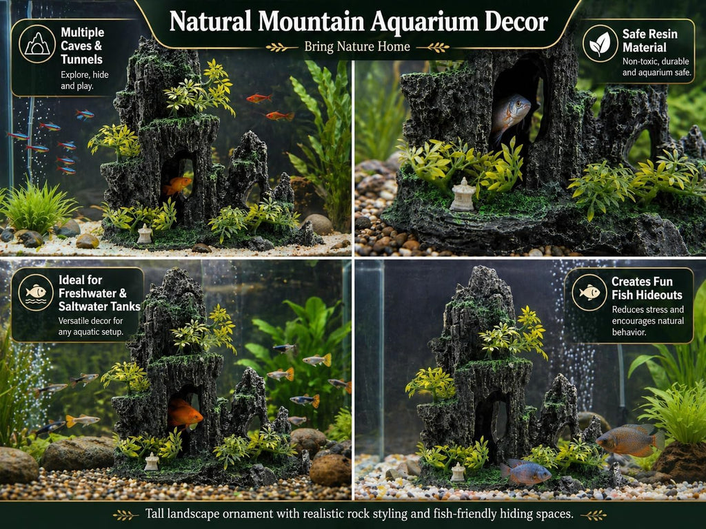 Large Aquarium Decorations and Tall Aquarium Decor for Fish Tank Decorations Artificial Mountain View Ornament Tall