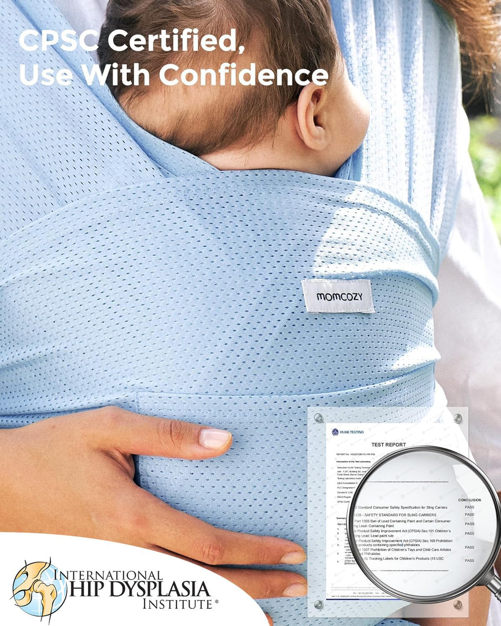 Baby Wrap Carrier, Easy-On 2-Piece Design, Air Mesh Cooling | Easy On Like a T-Shirt, XXS-XXL Adjustable Fit, IHDI