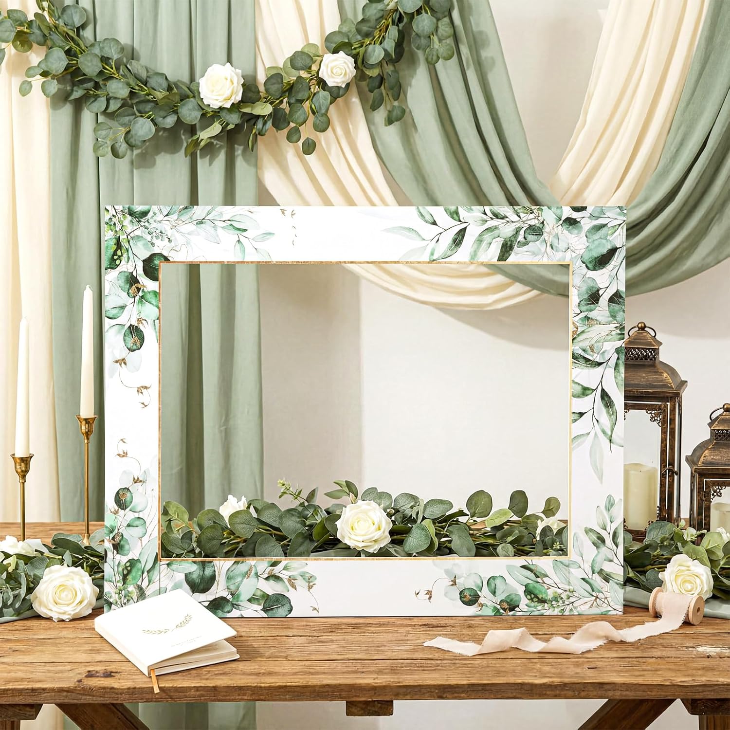 32 x 24 Inch Large Wedding Photo Booth Props Frame, Eucalyptus