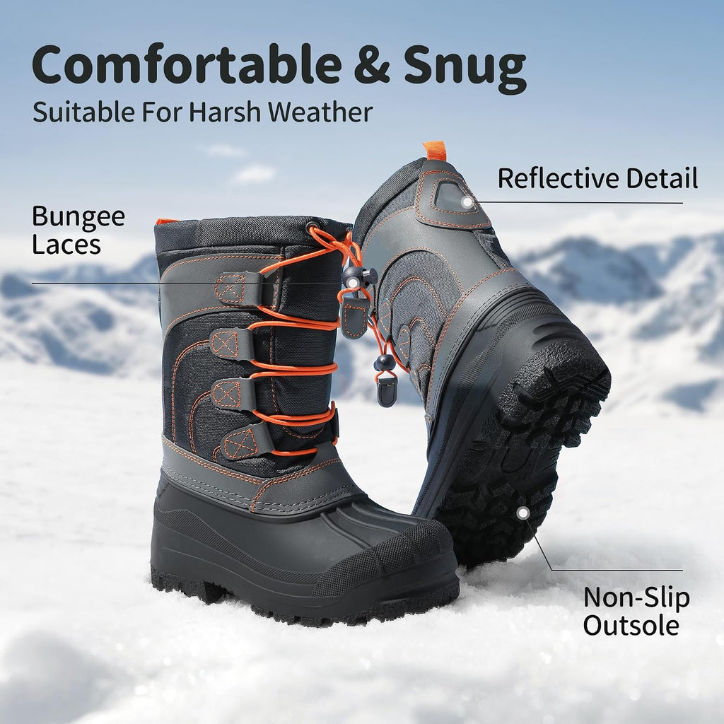 Unisex Snow Waterproof Winter Boots | Warm Faux Fur Lined Outdoor Secure Grip Anti Slip Outsole Easy Wear Windproof