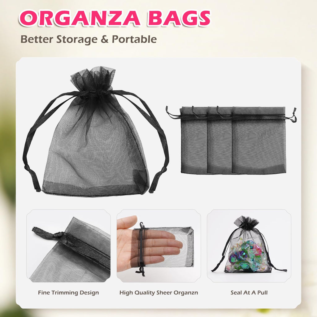 50 Pcs Black Organza Bags 3×4'', Small Mesh Gift Bag with Drawstring