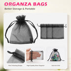50 Pcs Black Organza Bags 3×4'', Small Mesh Gift Bag with Drawstring