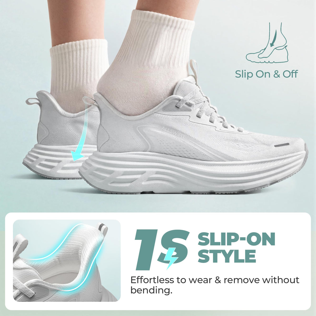 Women's Slip On Walking Shoes Running Sneakers,All White,6W