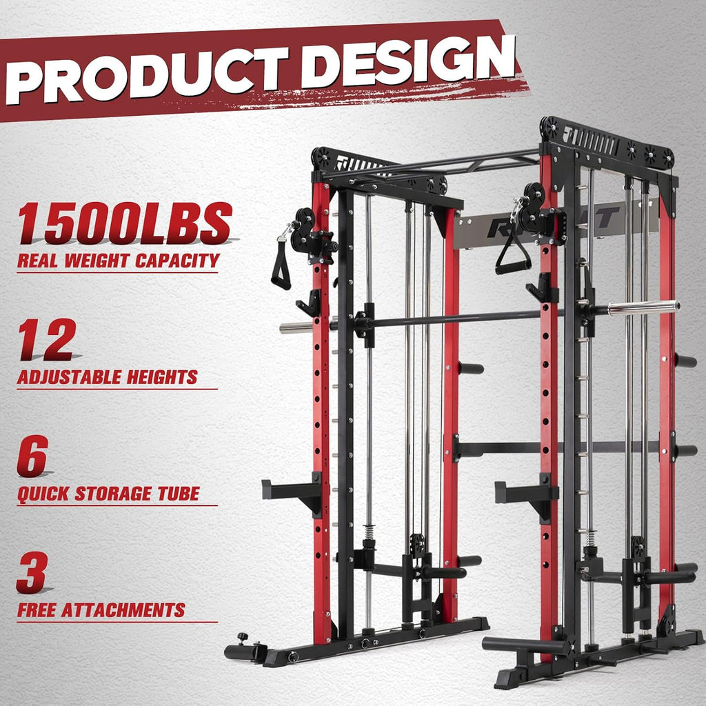 M1 Pro Smith Machine Cable Crossover Power Cage Home Gym | Dual 360 Cables, Barbell & Handles, LAT Pulldown, 1850LBS