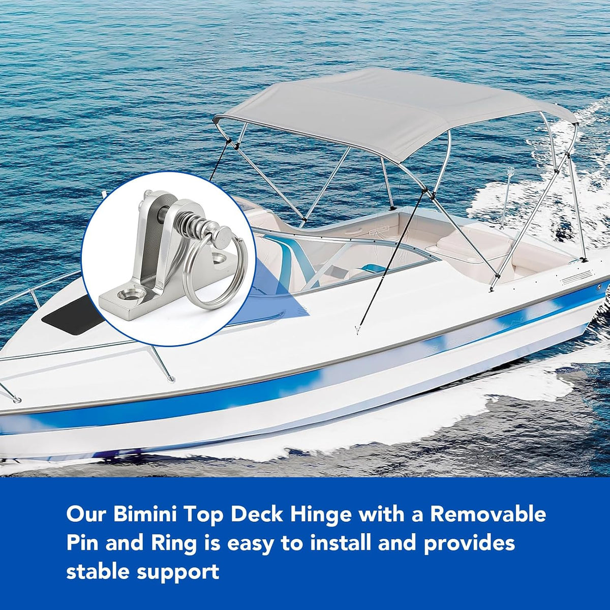 Bimini Top Deck Hinge, 316 Stainless Quick Release Pin, 4 Pack