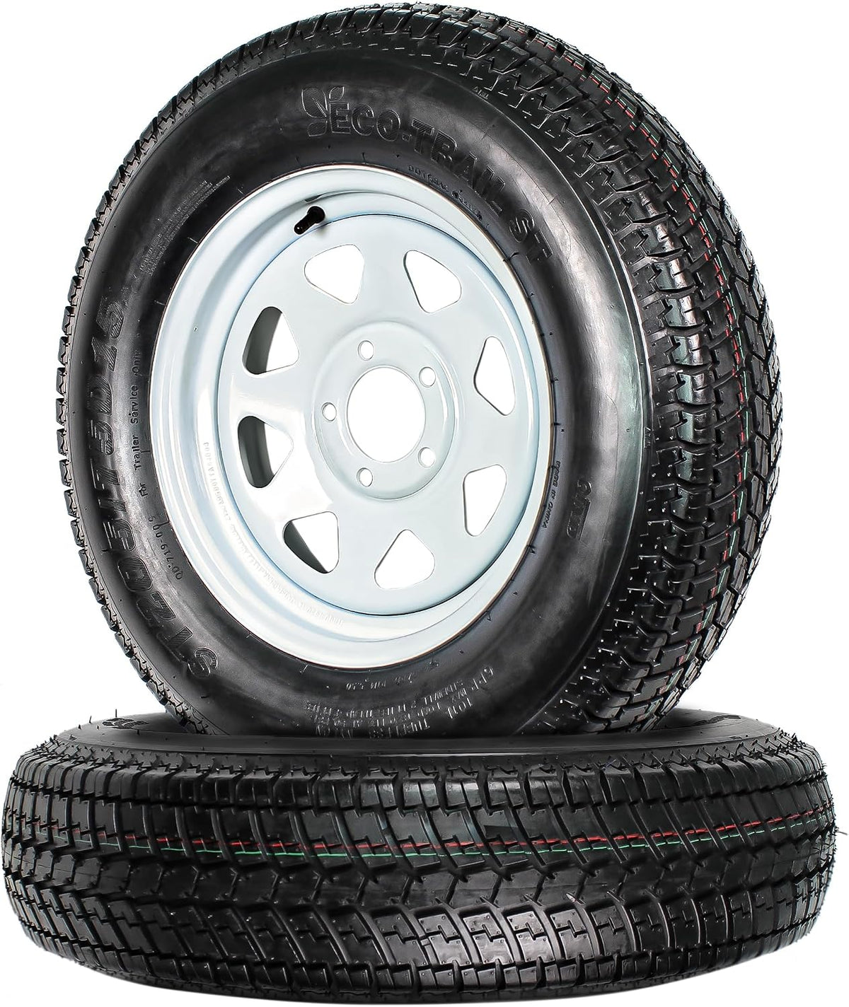 2-Pack Trailer Tire Rim Assembly ST205/75D15 15 Inch 5 Lug White