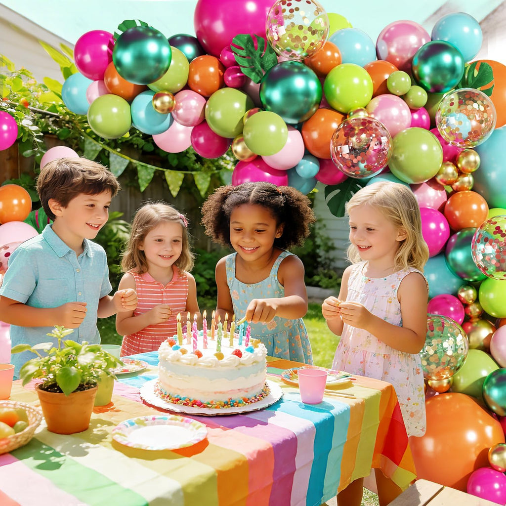 Tropical Luau Balloon Arch Kit 146Pcs Hot Pink Pearl Pink Green Blue Orange Gold Metallic Green Confetti Balloons