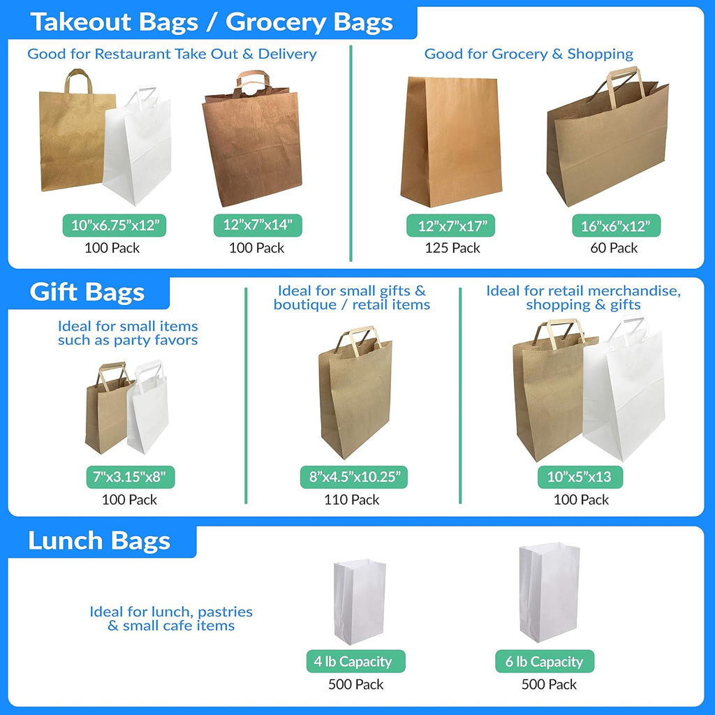 110 Pack White Paper Bags with Handles