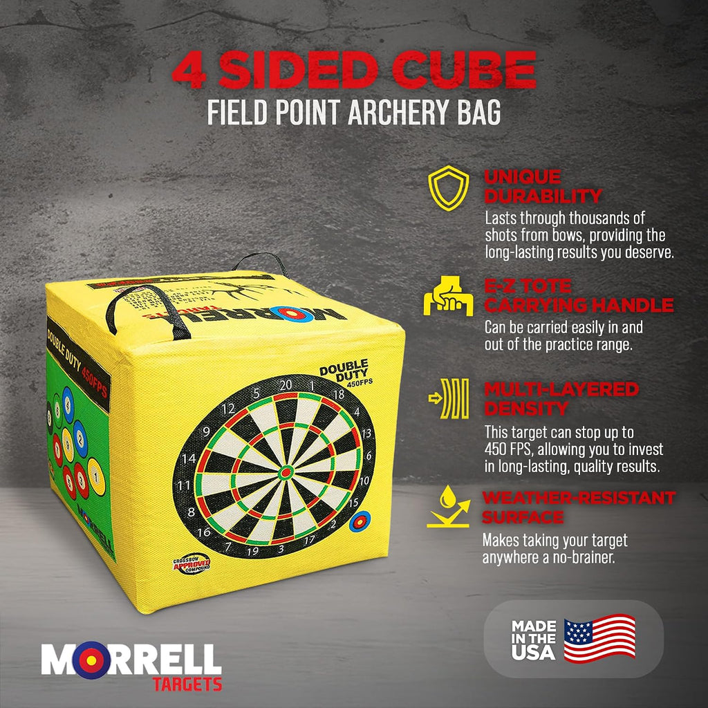 Double Duty 450 FPS Cube Field Point Archery Bag Target, Yellow | Portable Backyard Hunting Practice with Traditional