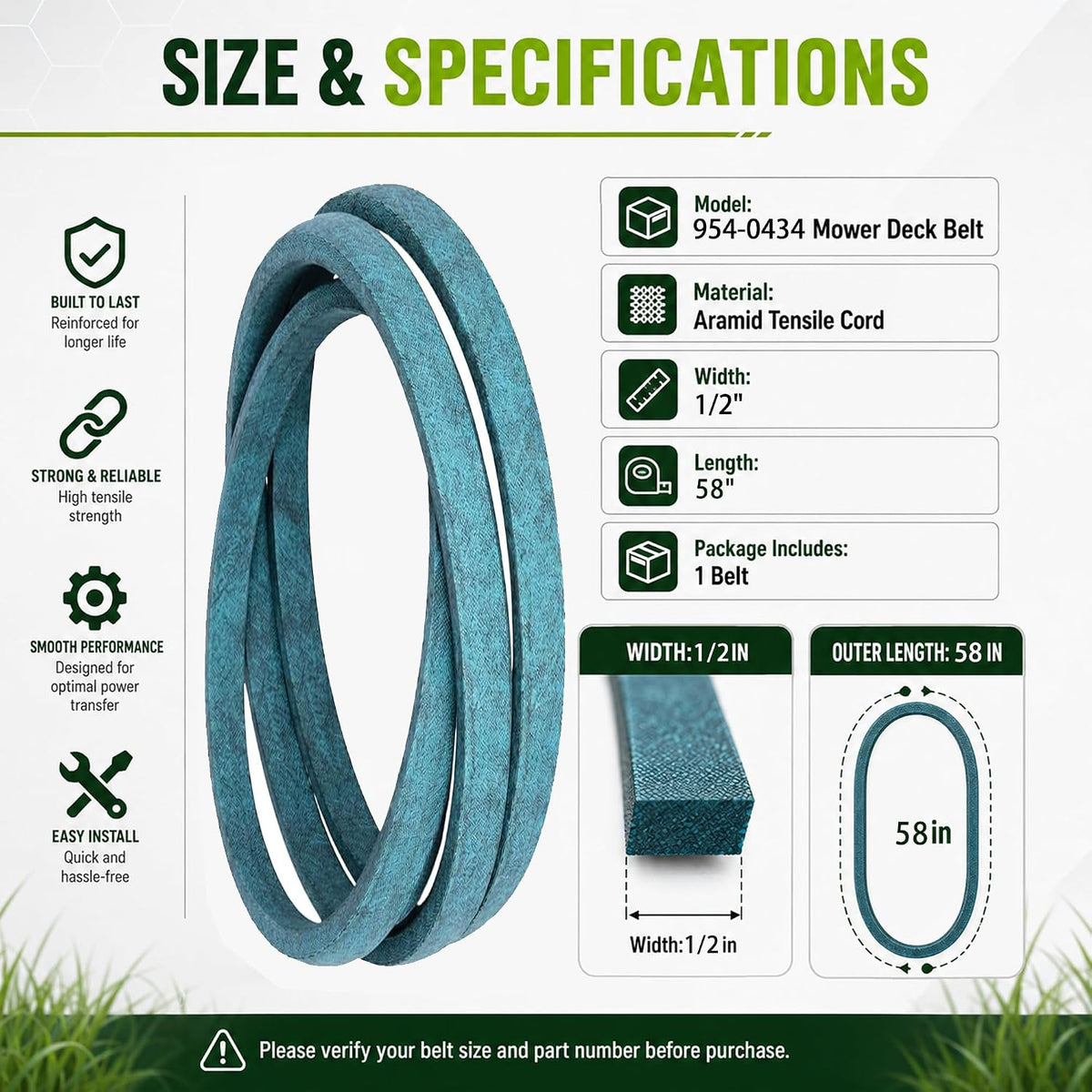 954-0434 754-0434 Drive Belt 1/2" x 58" for Cub Cadet RT60