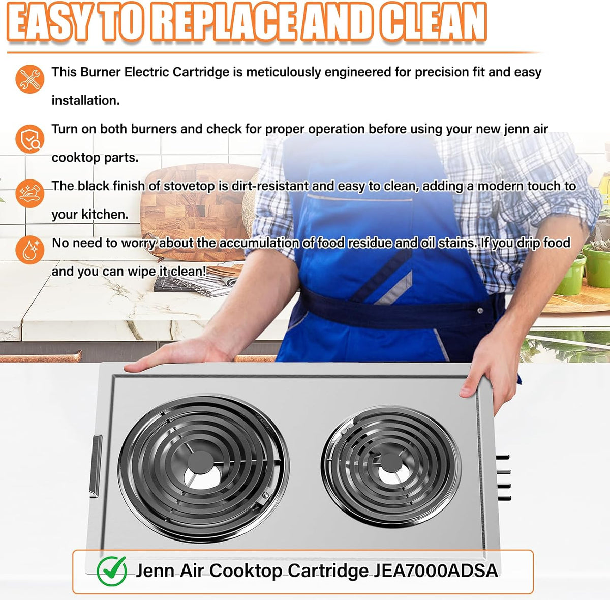 Upgraded JEA7000ADSA Coil Element Cartridge Module Compatible with Jenn Air Cooktop Replacement Parts, JEA7000ADS Burner Electric Cartridge For Whirlpool Electric Burner Cartridge With Drip Pans