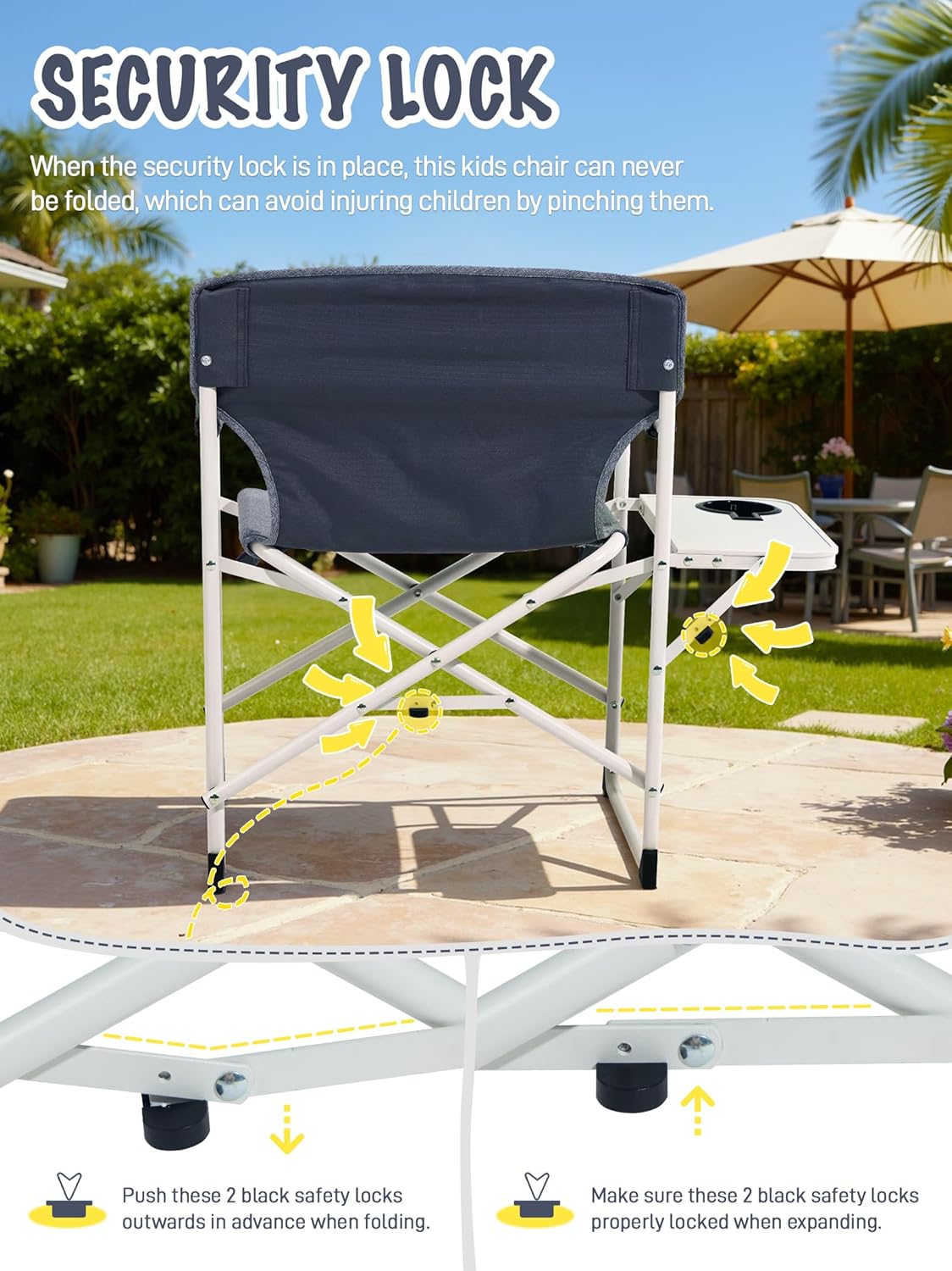 Kids Directors Chair with Side Table, Padded Kids Folding Camping Chair Outdoor with Safety Lock, Lightweight