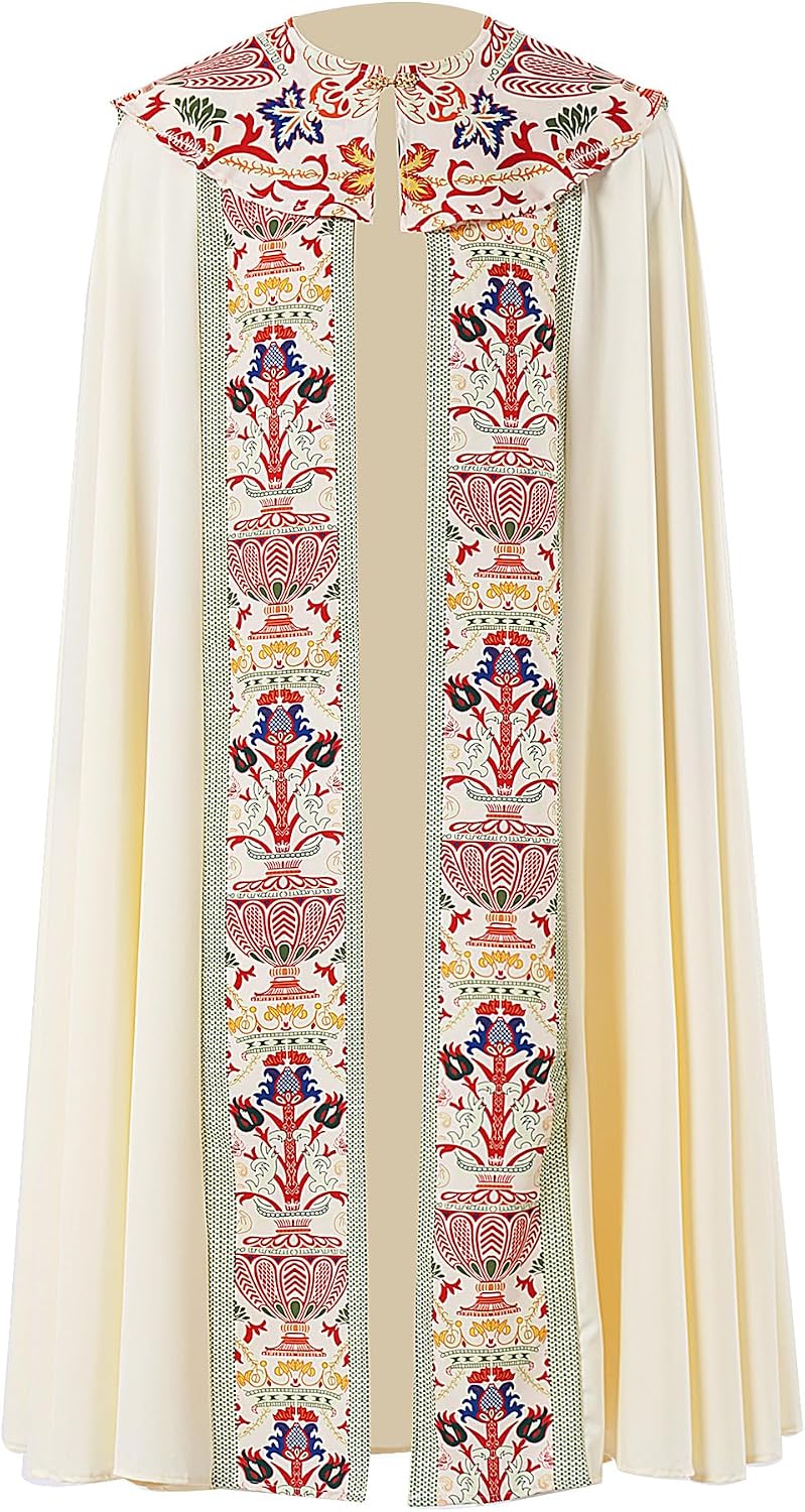 Catholic Clergy Chasuble with Tassel Pendant, Unisex Church Priest Vestments Celebrant Cope Mass Robe, 4 Colors