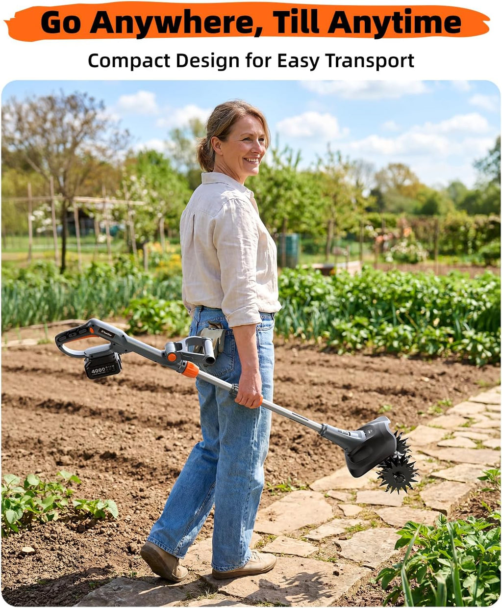 Cordless Tiller Cultivator for Gardening, Battery Powered Garden Rototiller | 9 Inch Tilling Width&7 Inch Depth