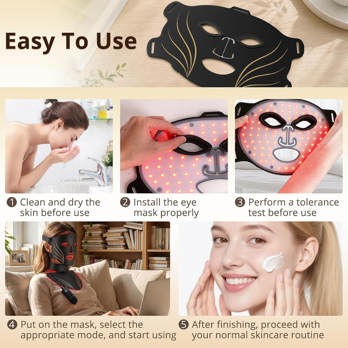 Red Light Therapy Mask for Face & Neck,4 Modes,850nm NIR