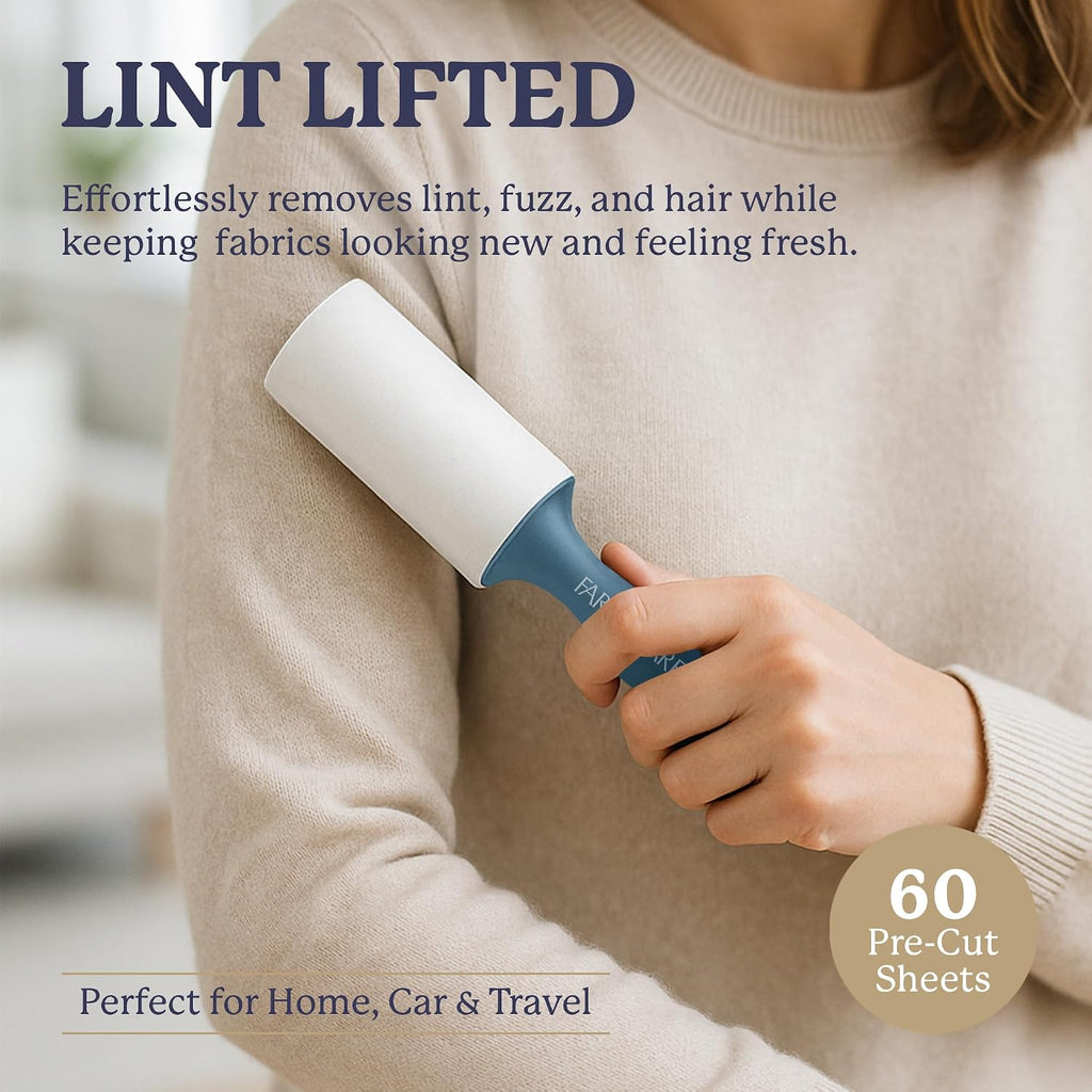 Farberware Fabric Shaver & Lint Roller Set, Large, Portable | Sticky sheets lift pet hair and dust, triple-blade