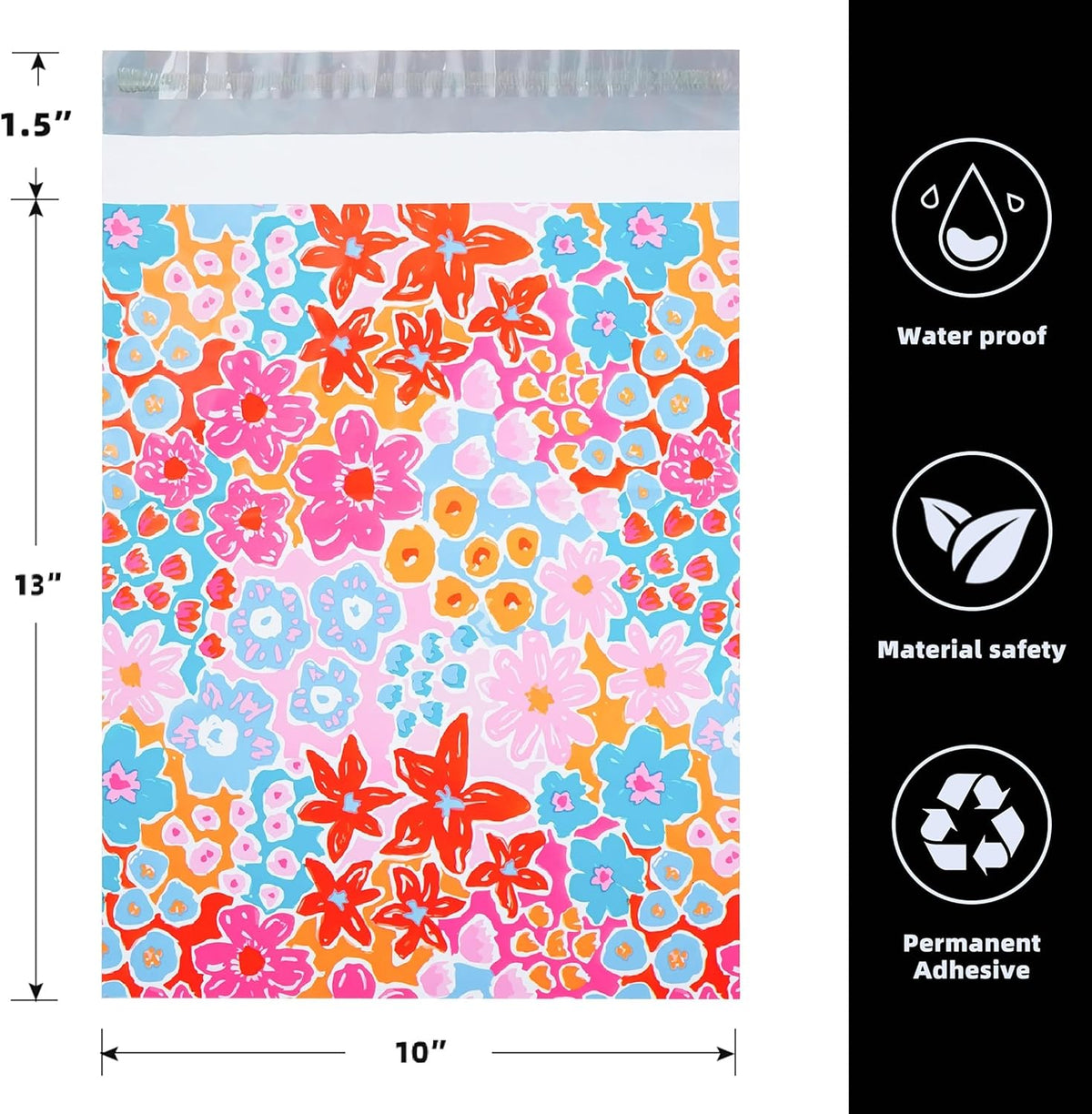 10x13 Cute Poly Mailers 50 Pack Flowers Shipping Bags