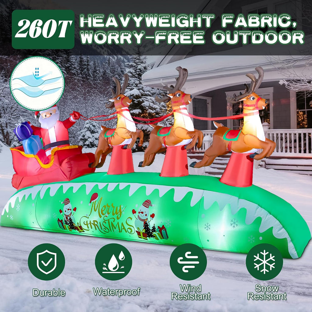 12FT Long Christmas Inflatables Outdoor Decorations | Giant Blow Up Yard Decorations Santa Sleigh and Reindeer with