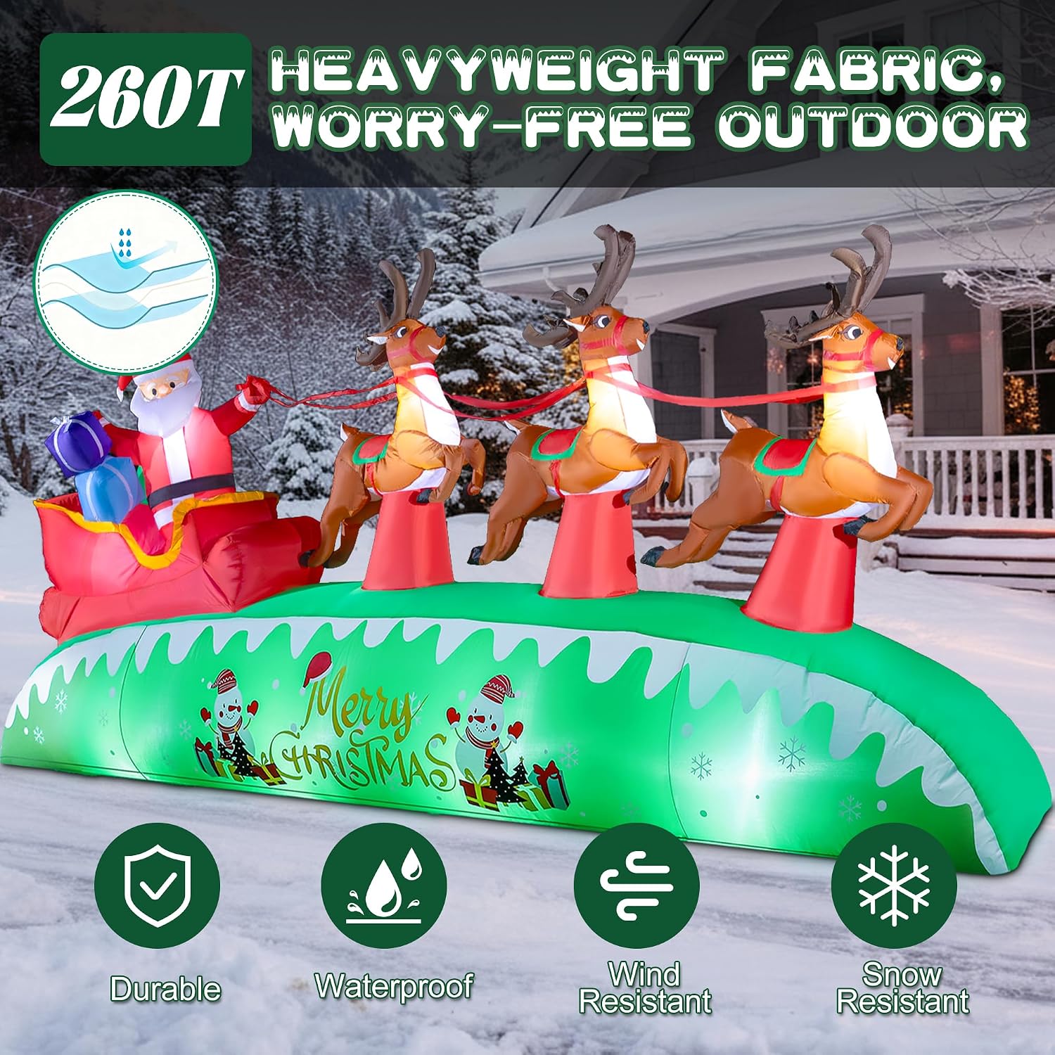 12FT Long Christmas Inflatables Outdoor Decorations | Giant Blow Up Yard Decorations Santa Sleigh and Reindeer with