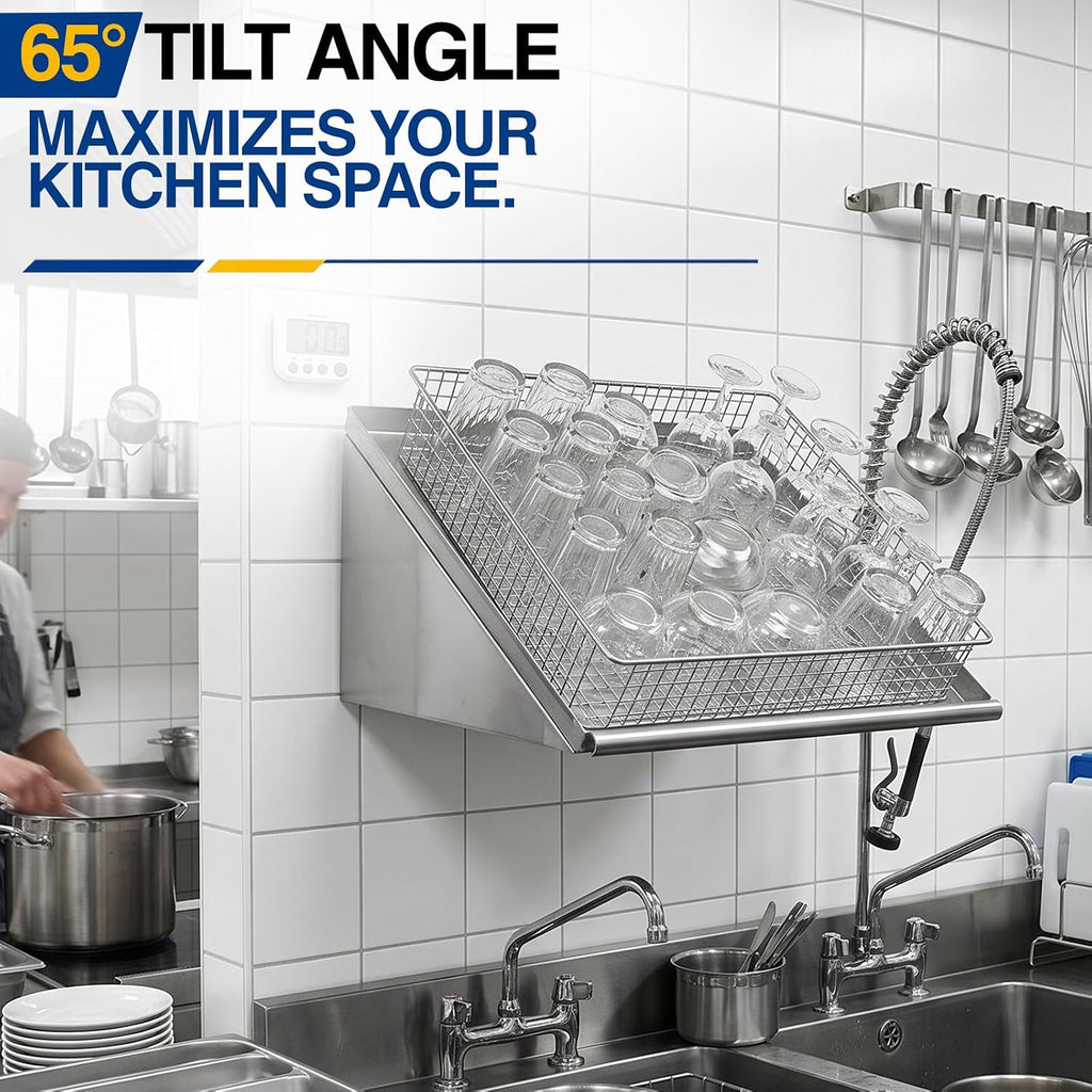 Otooling 21" x 22-1/2" Stainless Steel Wall Mounted Dish Drying Rack Shelf