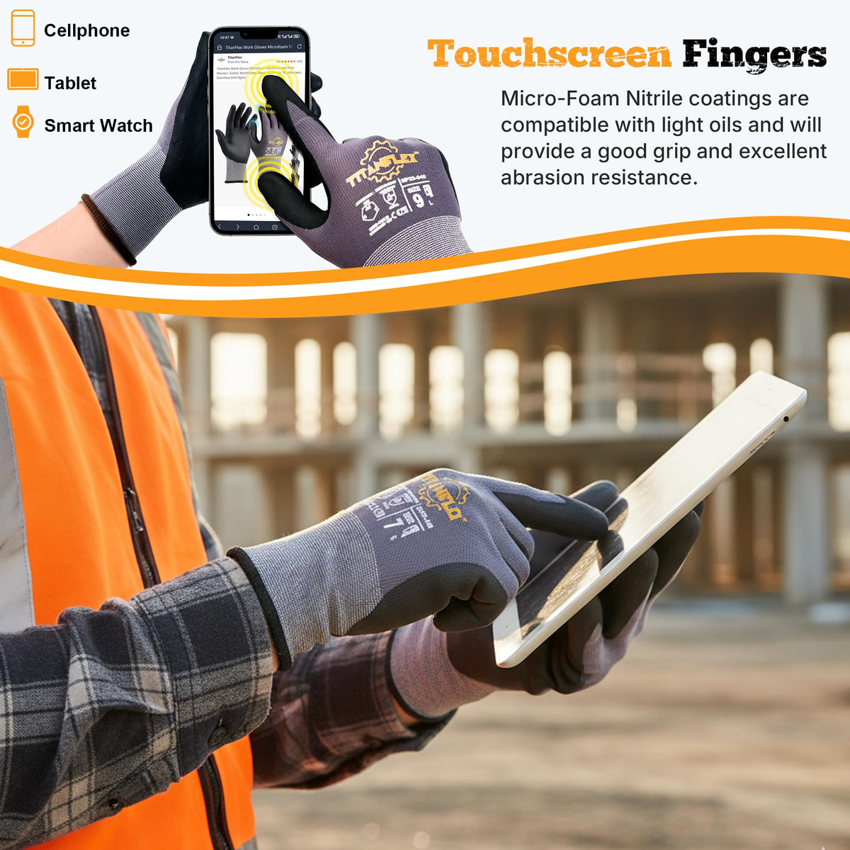 Work Gloves, MicroFoam Nitrile Coated, Seamless Knit Nylon