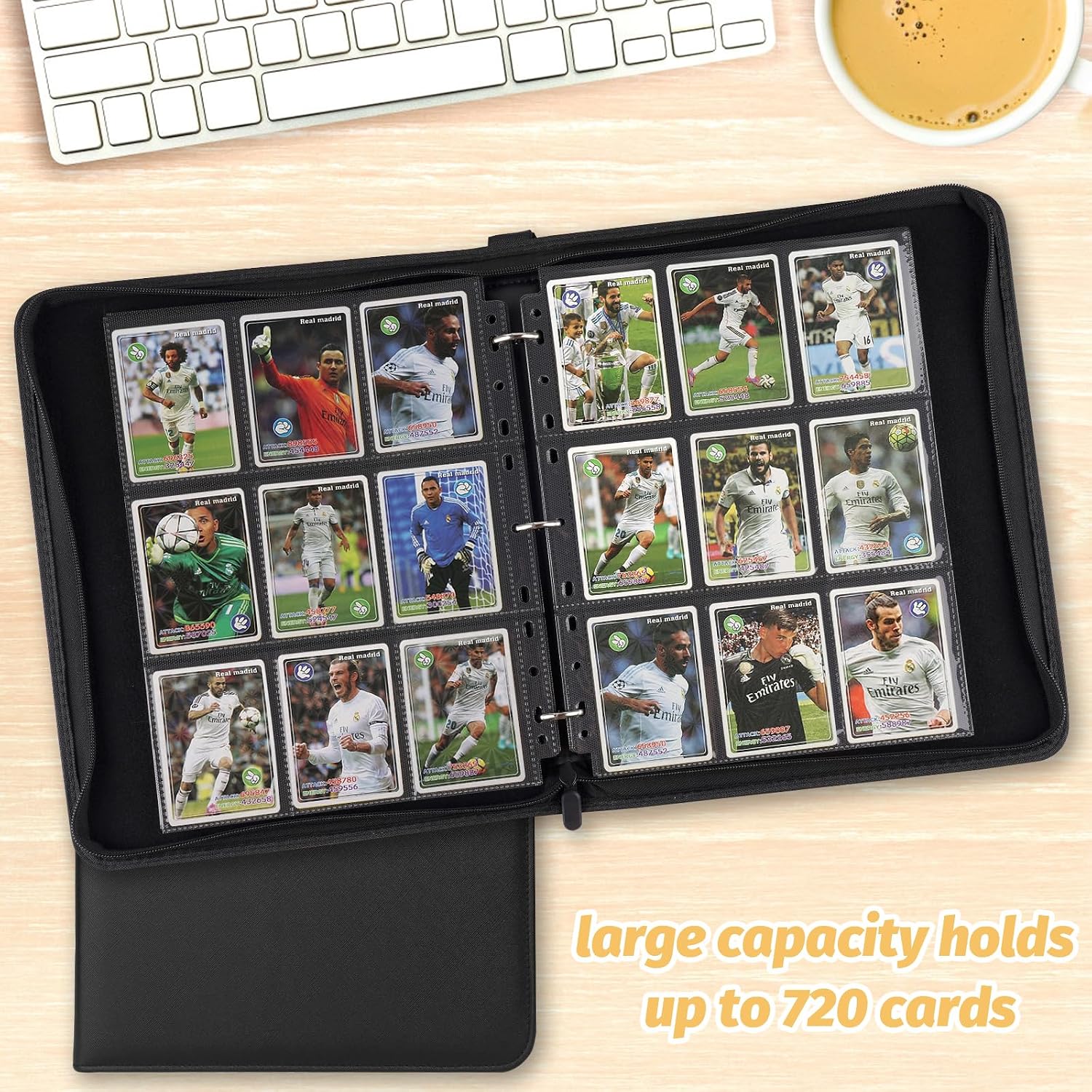 3 Ring 9 Pocket Zipper Card Binder, 720 Double Sided Standard PU Trading Card Album Folder for TCG & Sports Cards
