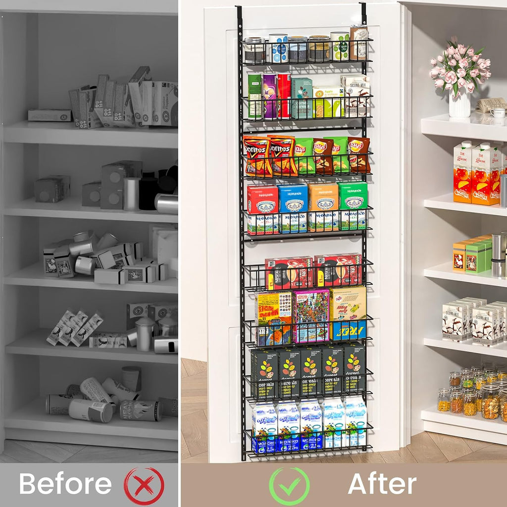 8-Tier Pantry Door Oragnizer, Over The Door Pantry Organizer Rack and Storage, Hanging Spice Rack Shelves Door, Home