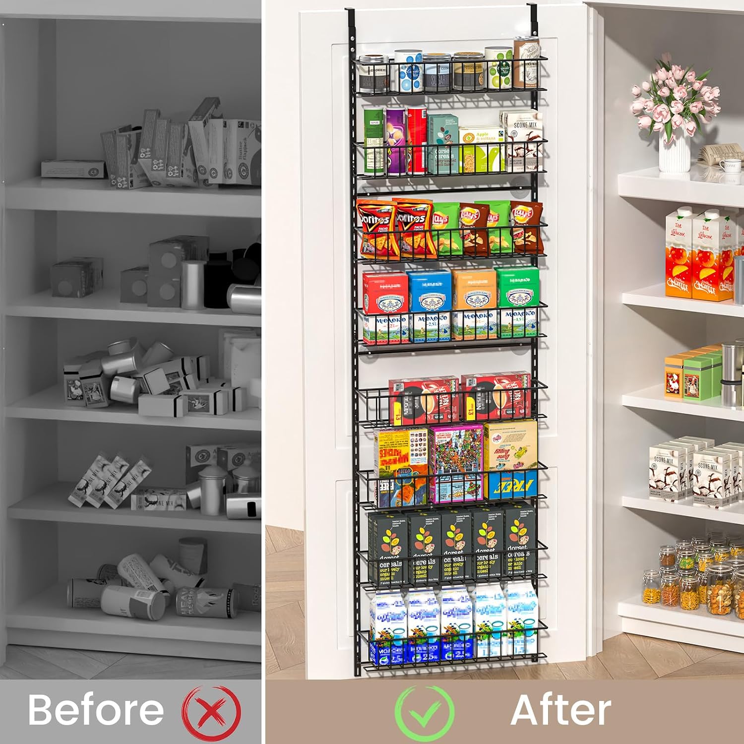 8-Tier Pantry Door Oragnizer, Over The Door Pantry Organizer Rack and Storage, Hanging Spice Rack Shelves Door, Home