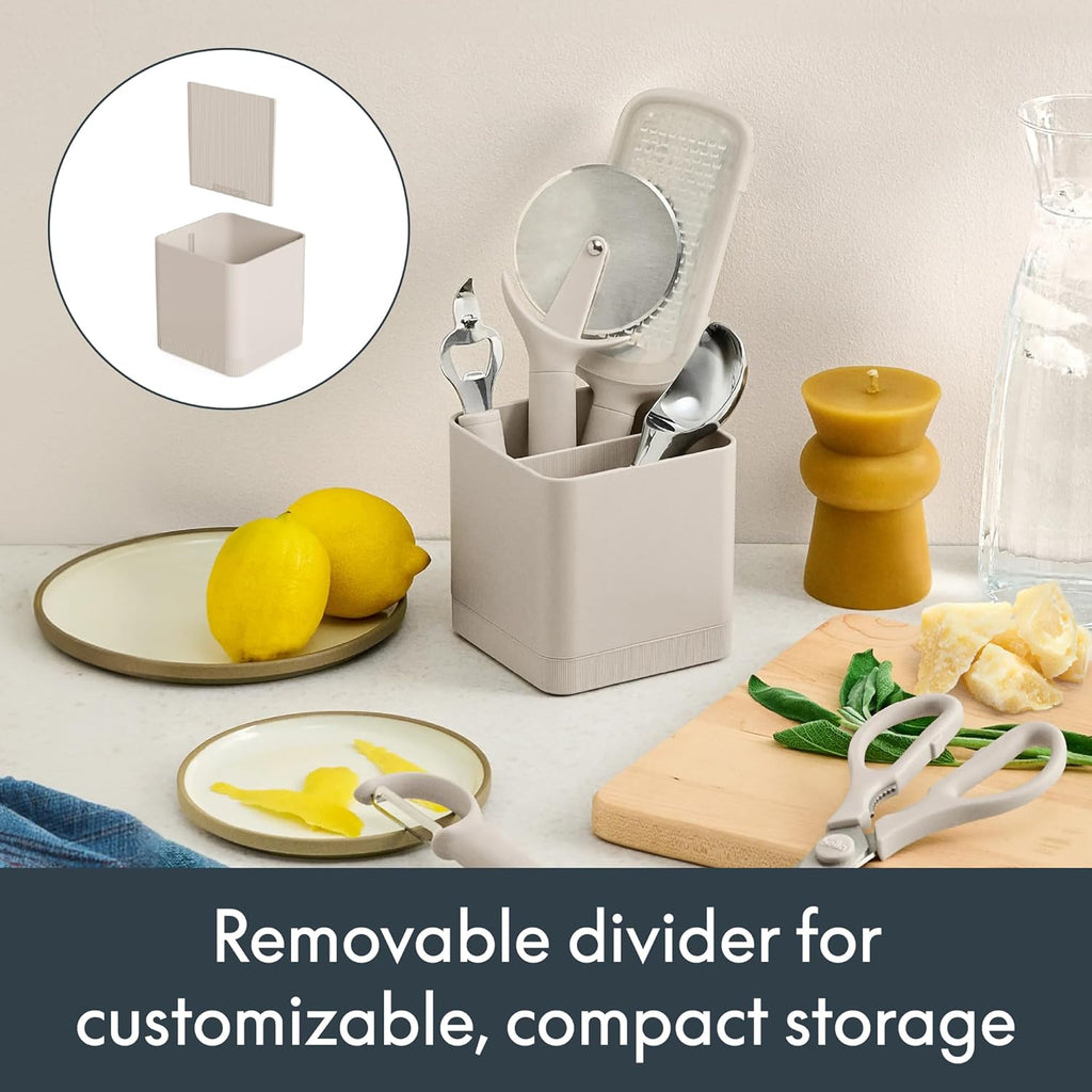 7-Piece Modular Gadget Set, Grater, Pizza Cutter, Ice Cream Scoop, Peeler, Shears, Bottle Opener, Crock with