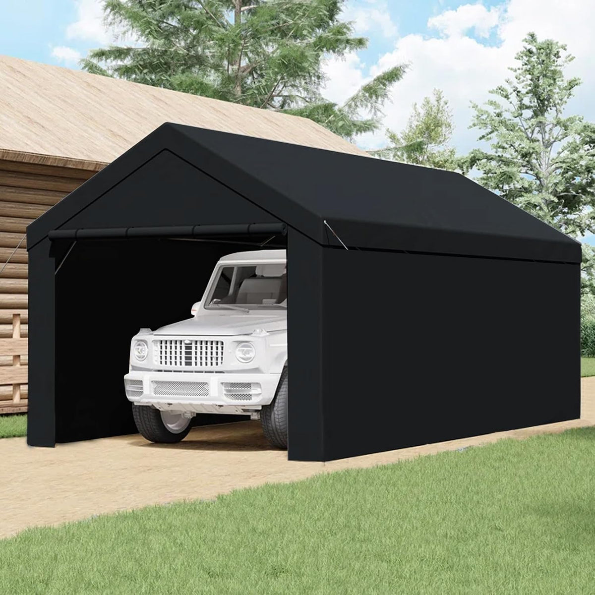 Canopy Car Tent Sidewalls for Carport, Garage & Shed, Domain, 10 x 20 Ft, Black (Roof and Canopy Not Included)