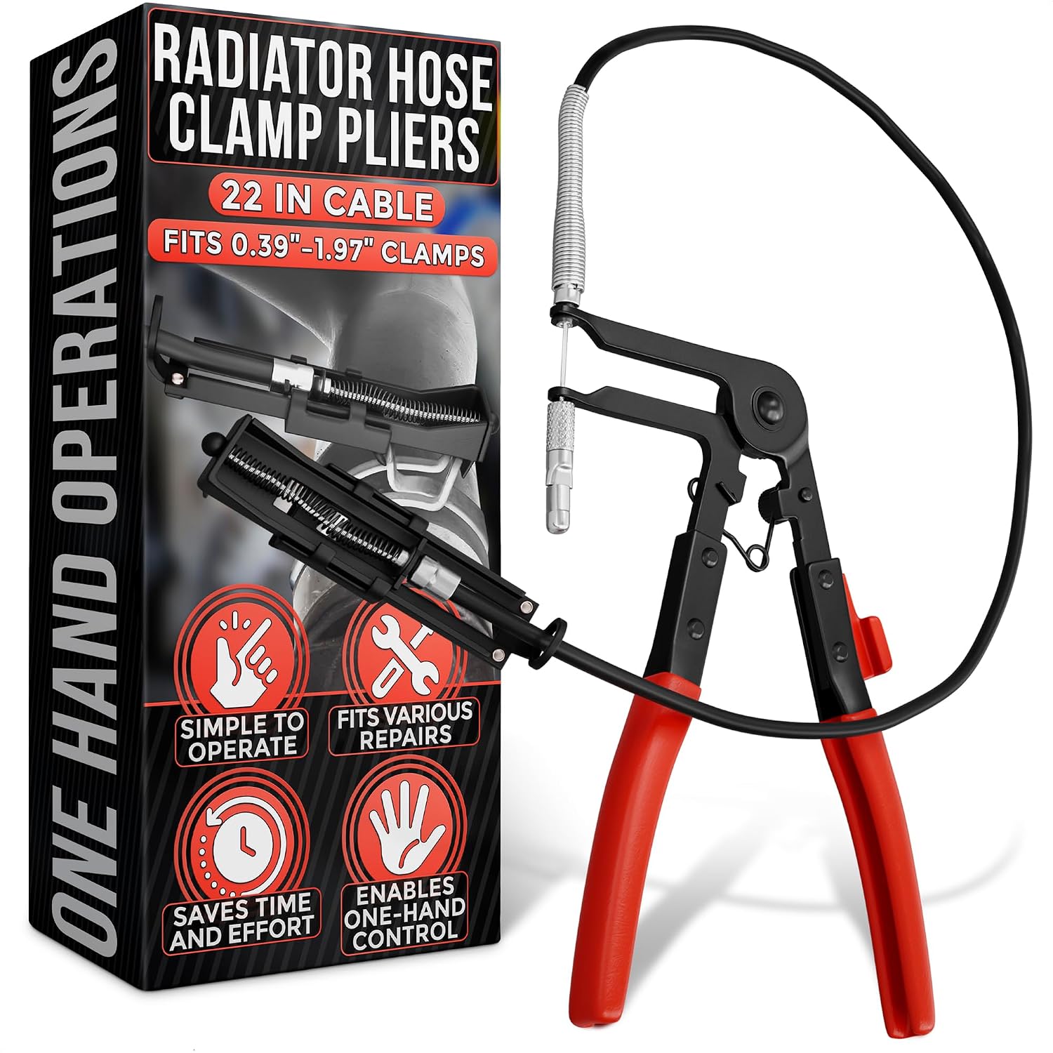 Flexible Hose Clamp Pliers, Fits 0.39"-1.97" Clamps, Carbon Steel Body | Radiator Hose Clamp Tool with Ratchet