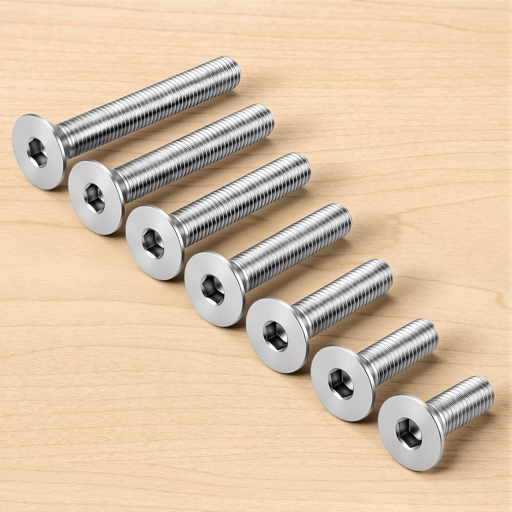 3/8-16 x 2-1/2" Flat Head Socket Cap Screws Countersunk Bolts, Allen Socket Drive, Stainless Steel 18-8, Fully Threaded, Bright Finish, 10 PCS