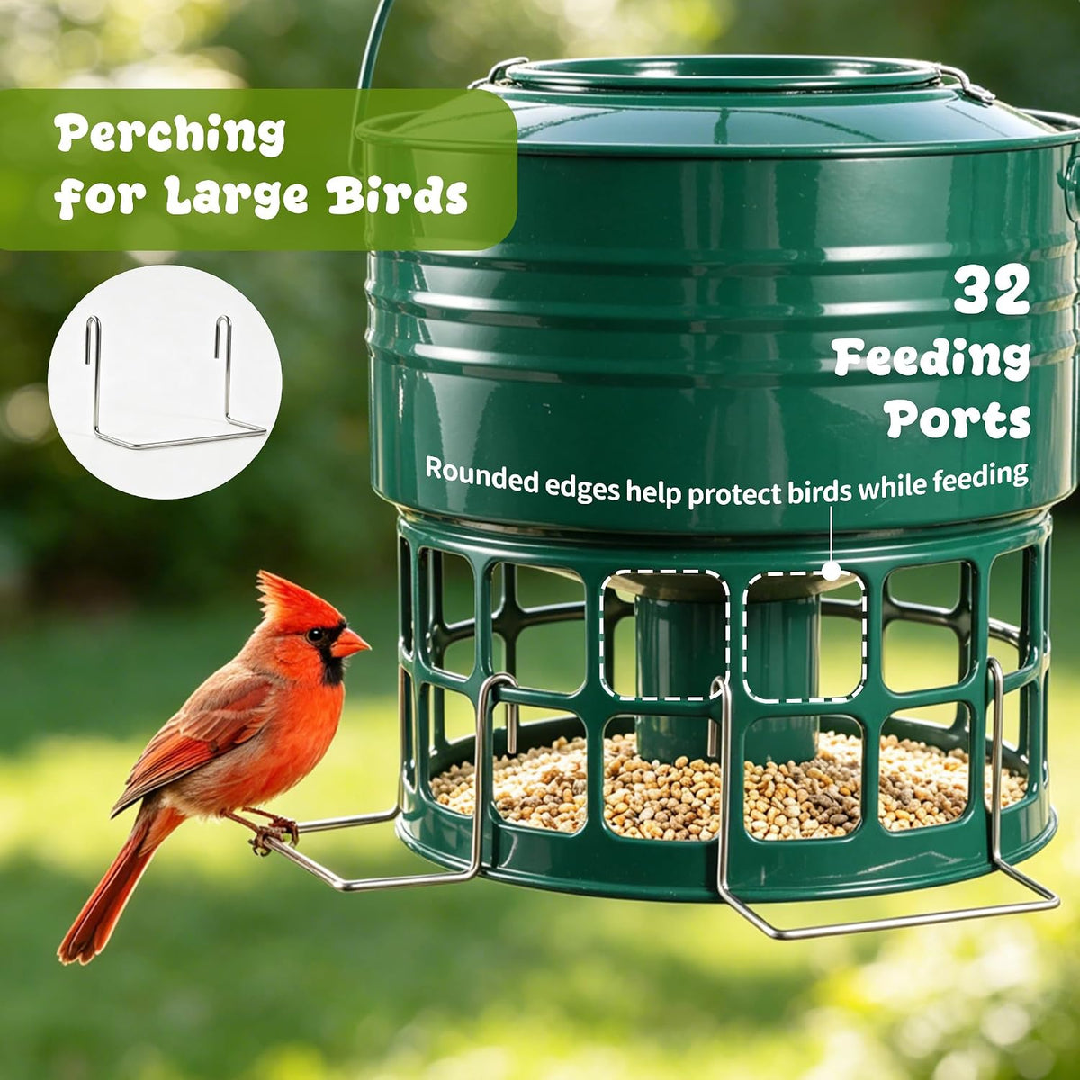 8-10LBS Squirrel Proof Metal Wild Bird Feeder with 32 Feeding Holes, Jasper