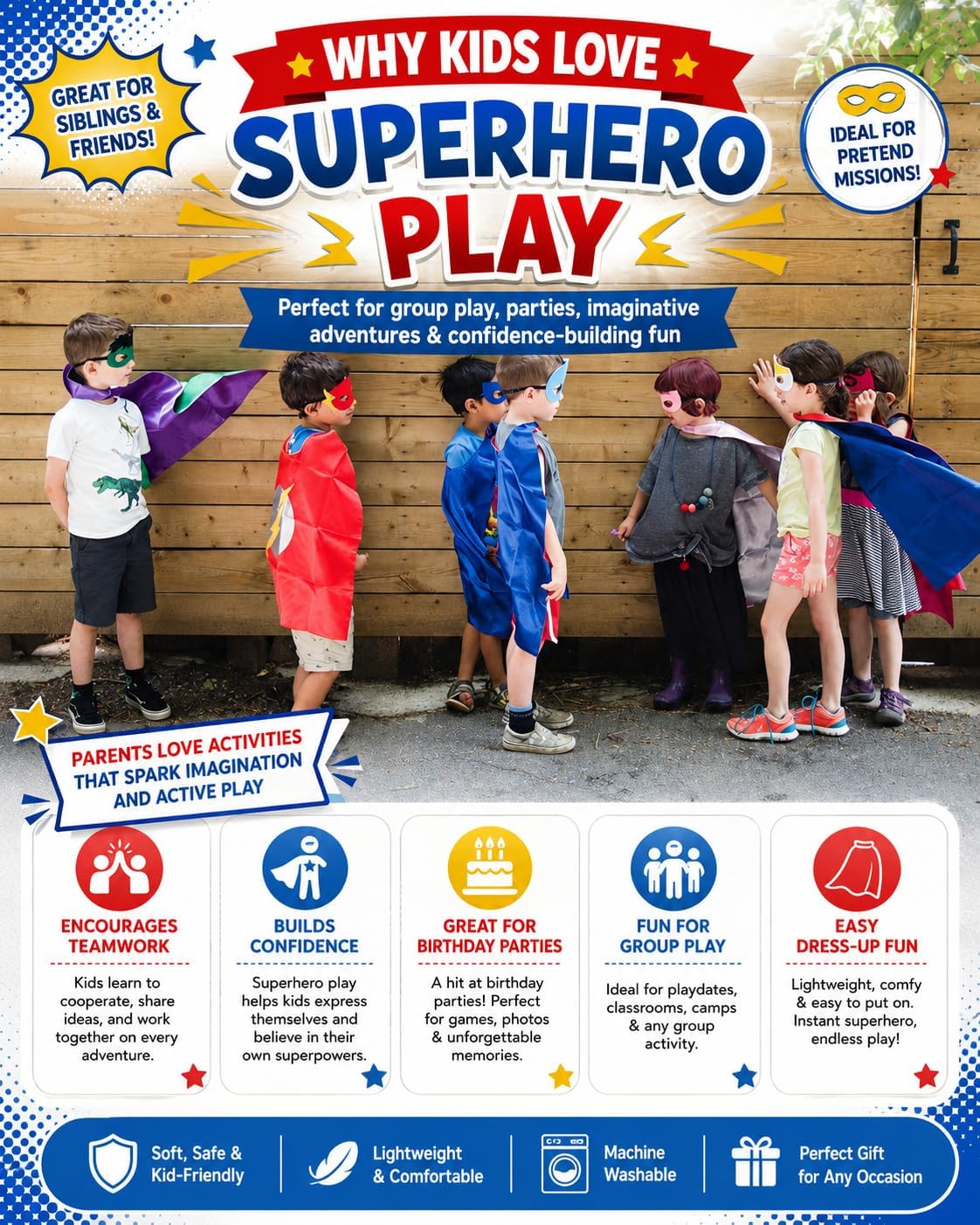 Superhero Capes and Masks for Kids - Satin Capes and Felt Masks for Boys