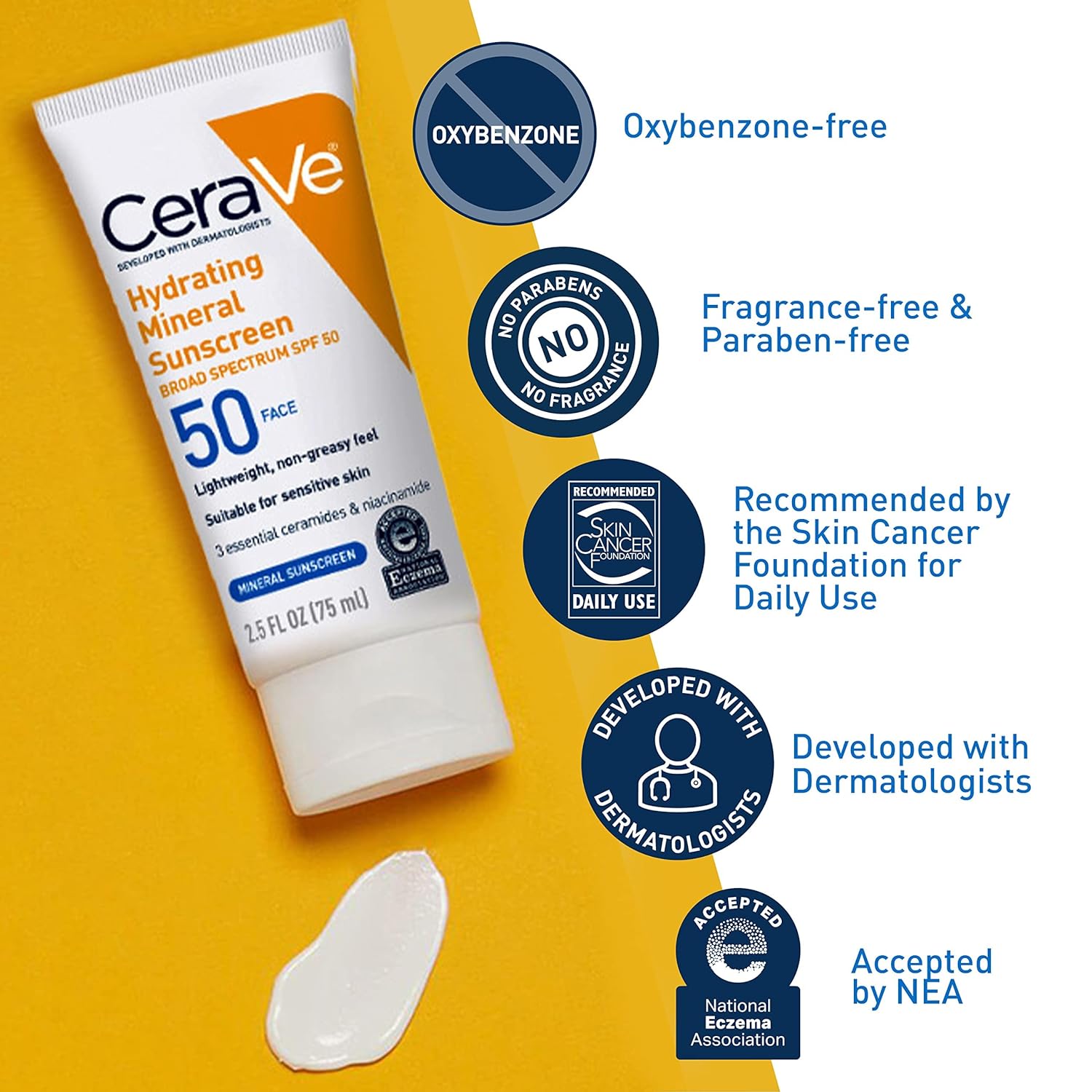 100% Mineral Sunscreen SPF 50, Face sunscreen With Zinc Oxide & Titanium Dioxide, Hyaluronic Acid + Niacinamide +