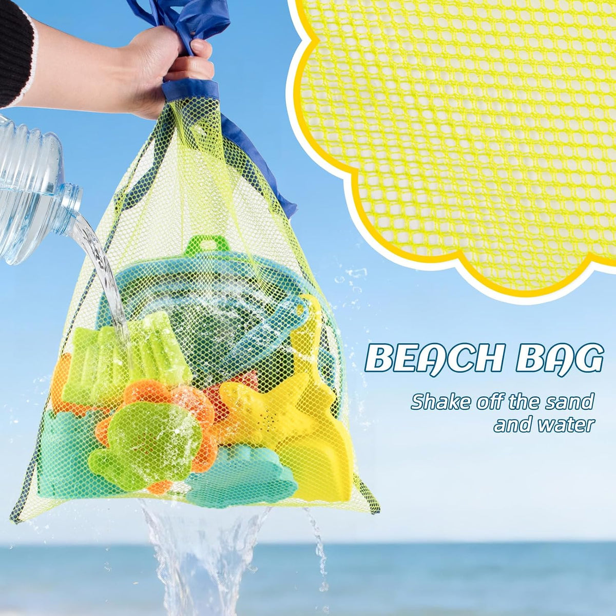 Collapsible Beach Toys for Toddlers Kids – 2 Foldable Sand Buckets Shovel Rake, 8 Sand Molds & Castle Building Kit
