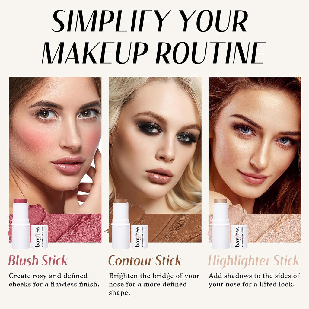 Face Sticks Trio, Blush, Highlighter & Contour Stick for Face Makeup