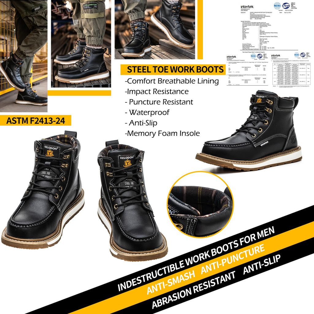 Waterproof Steel Toe Boots For Men Safety Work Shoes,Black Size 11